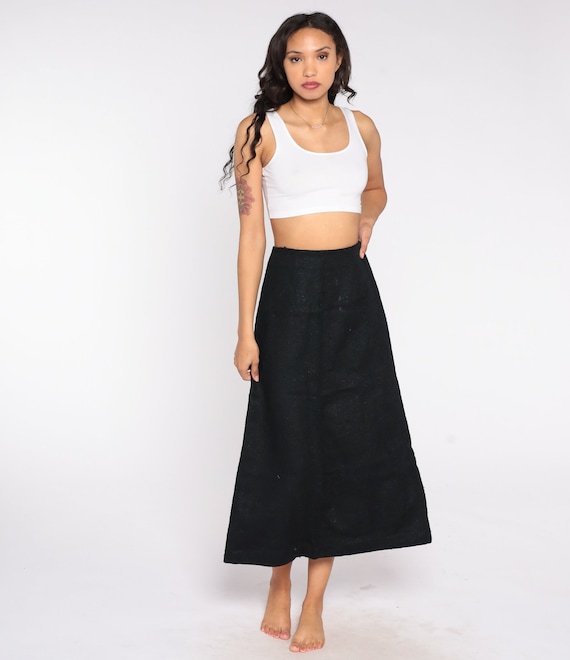 Black Tweed Skirt 60s Long Skirt Boho Goth Witch Skirt Modest Maxi Skirt Secretary Formal Retro Vintage 1960s Basic Gothic High Waist Small