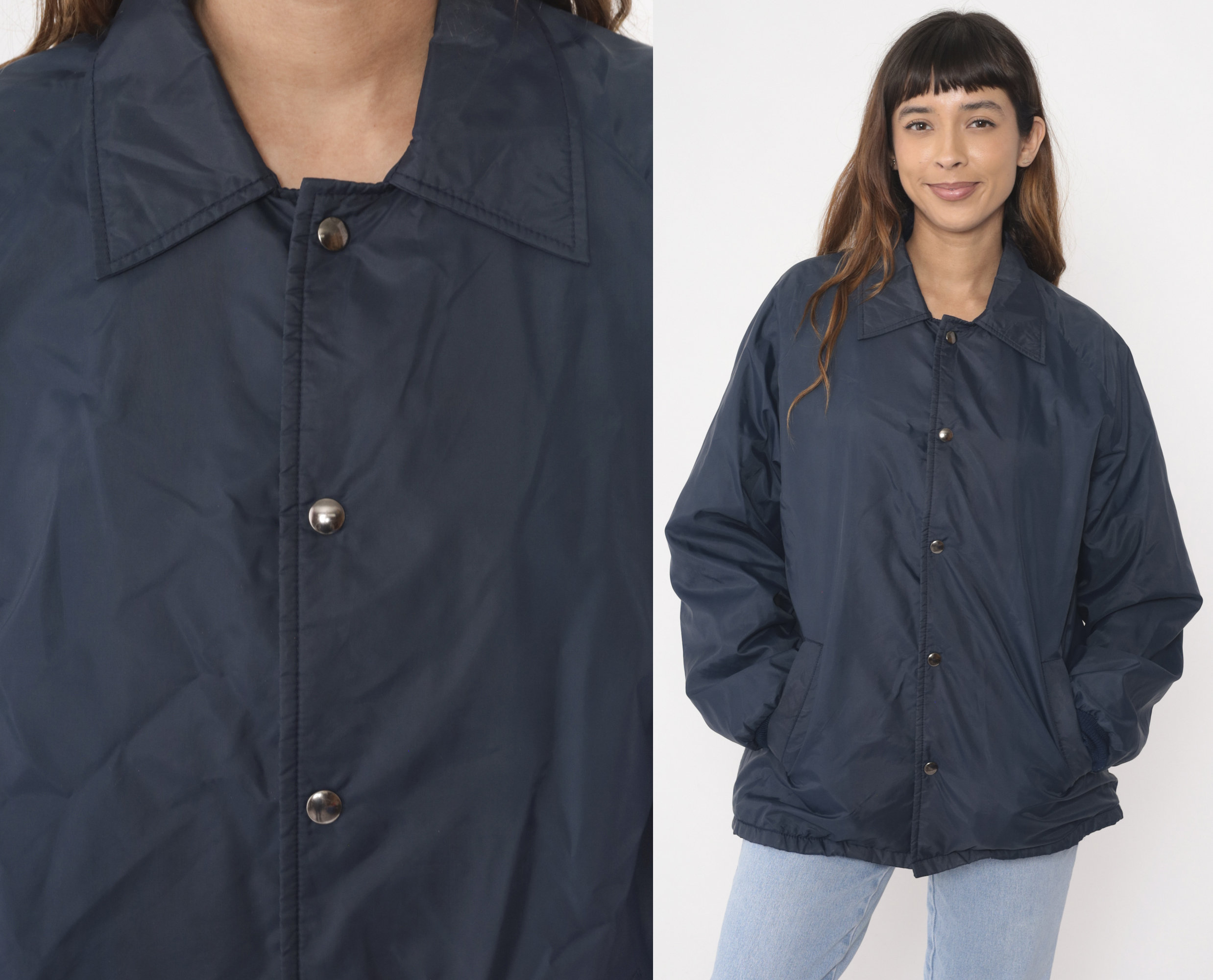 Navy Blue Windbreaker 90s Snap Zip up Jacket Retro Weather Navy Blue Windbreaker 90s Snap Zip up Jacket Retro Weather