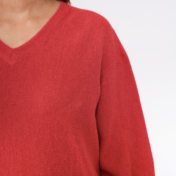 Muted Red Alpaca Sweater V Neck Sweater 80s 90s A… - image 6