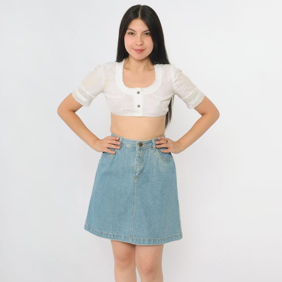 Vintage 90s Jean Skirt Denim Mini Skirt Retro Blue A-Line High Waisted Rise Liz Claiborne Plain Simple Summer Miniskirt 1990s Medium