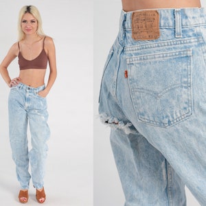 Ripped Levis Jeans 30 Acid Washed Distressed Jeans Straight Leg Jeans 80s 90s Bleached Jeans Denim Pants High Waist Medium Tall 30 x 34 image 1