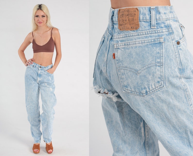 Ripped Levis Jeans 30 Acid Washed Distressed Jeans Straight Leg Jeans 80s 90s Bleached Jeans Denim Pants High Waist Medium Tall 30 x 34 image 1