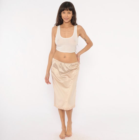 Nude Half Slip 70s Sears Lace Trim Skirt Slip Beige Scalloped Hem Side Slit Tan Sand Underwear Lingerie Nylon Vintage Underskirt Medium M