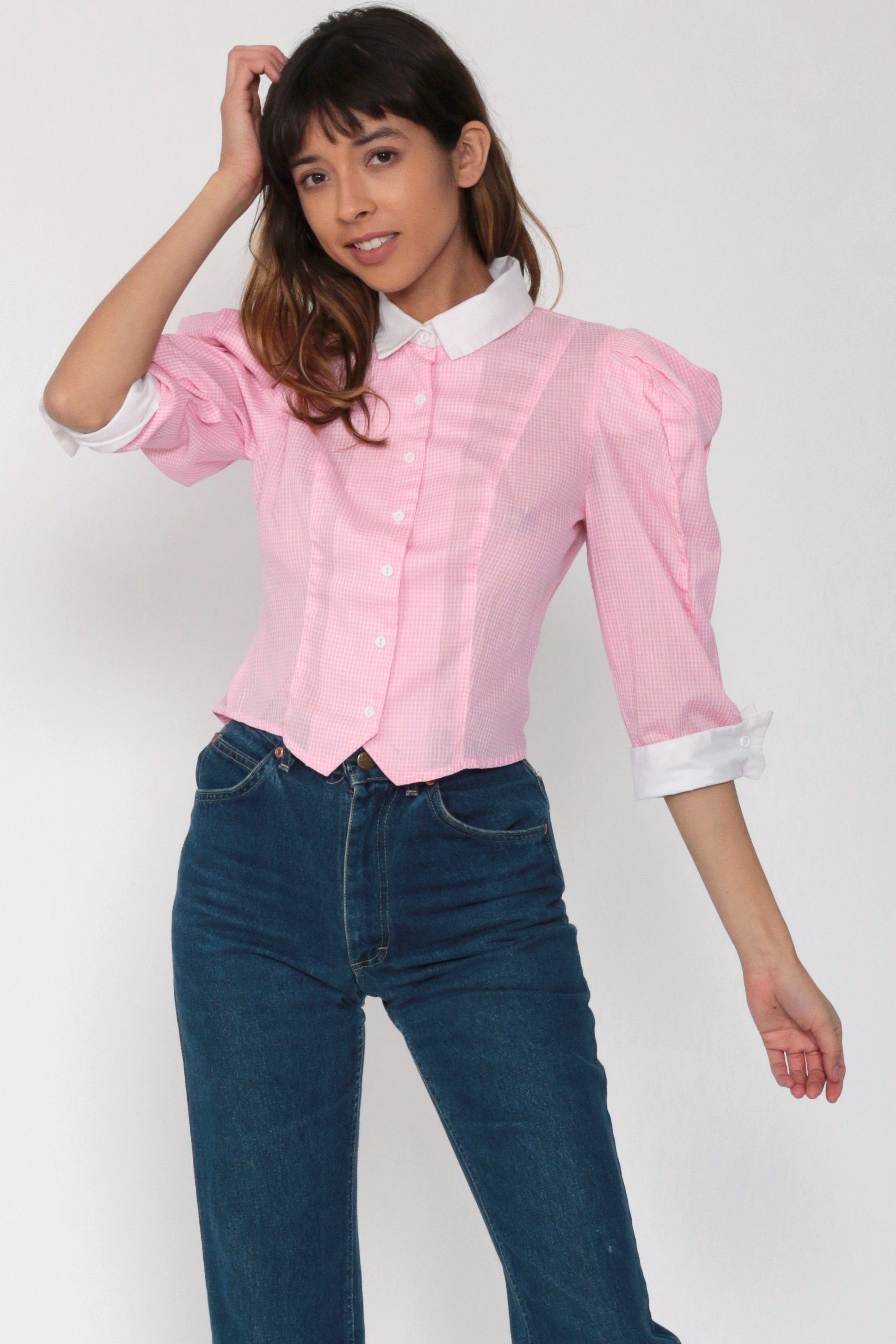 gingham pink top