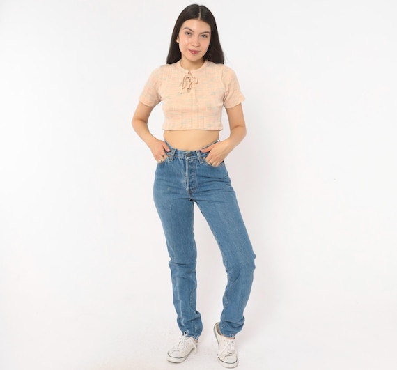 80s Levi's High Waist Jeans Medium Wash Denim Straight Leg Cotton Button Fly Mom Jean Blue Vintage High Rise Tapered Classic Extra Small XS