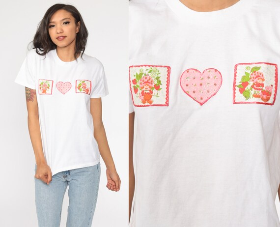 Strawberry Shortcake Shirt 90s Graphic Tshirt Kawaii Cartoon Shirt Vintage White Retro T Shirt Tee 1990s Graphic Extra Small xs