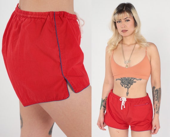 80s Ringer Shorts Red Jogging Shorts Running High… - image 1