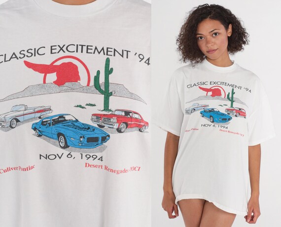 Vintage Pontiac Shirt 1994 Classic Excitement T-Shirt Car Race TShirt Desert Renegades Graphic Tee Retro Racing Nascar White 1990s Mens XL