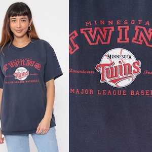Y2K Minnesota Twins Shirt 2002 Baseball Tshirt Mlb Shirt 00s Retro Sports Crewneck T Shirt Vintage Faded Navy Blue Athletic Large L