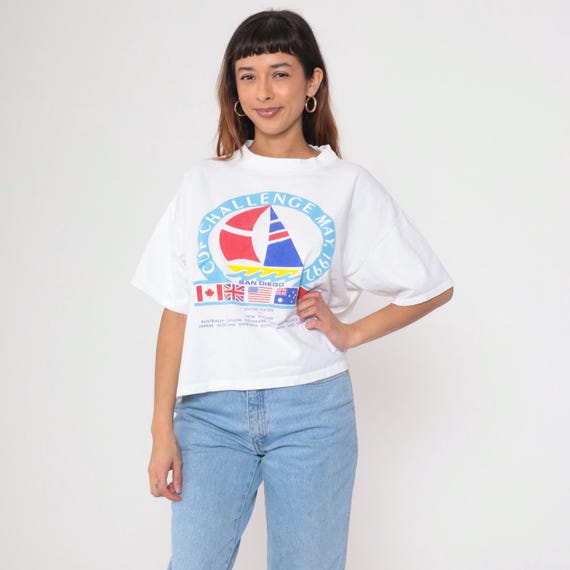 Vintage Cup Challenge Sailing T-Shirt 1992 Sailboat Shirt 90s America's Cup Travel Tee Graphic United States New Zealand 1990s Large L
