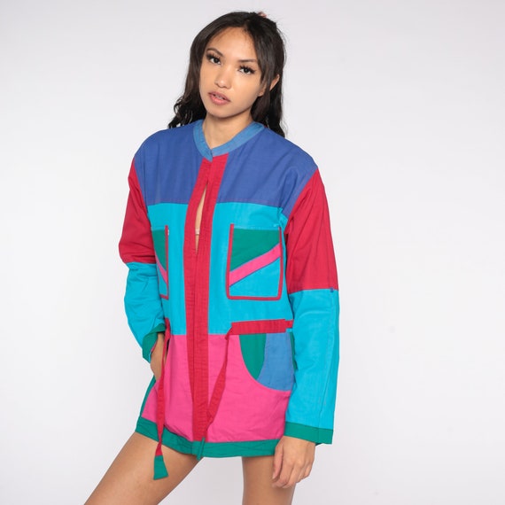 Bright Reversible Jacket 90s Color Block Open Fro… - image 5