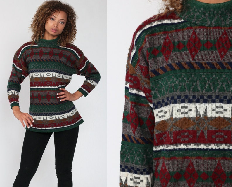 Download 80s GEOMETRIC Sweater Mock Neck Knit Jumper Abstract 1980s ...