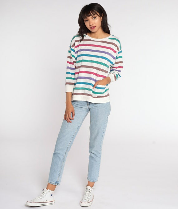 Striped Rainbow Shirt 80s Shirt Striped Blouse Sl… - image 2