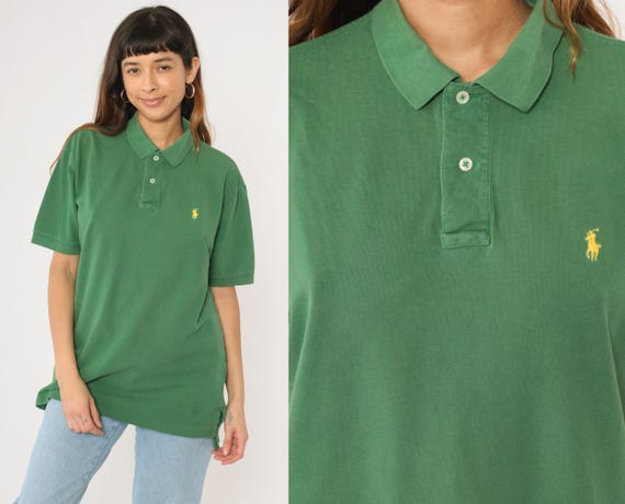 90s Ralph Lauren Polo Shirt Green Collared Shirt Quarter