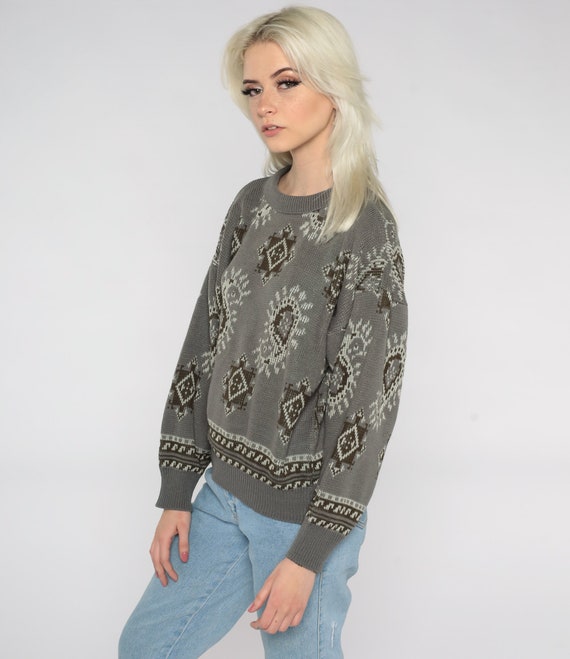 Grey Paisley Sweater 80s 90s Geometric Sweater Gr… - image 3