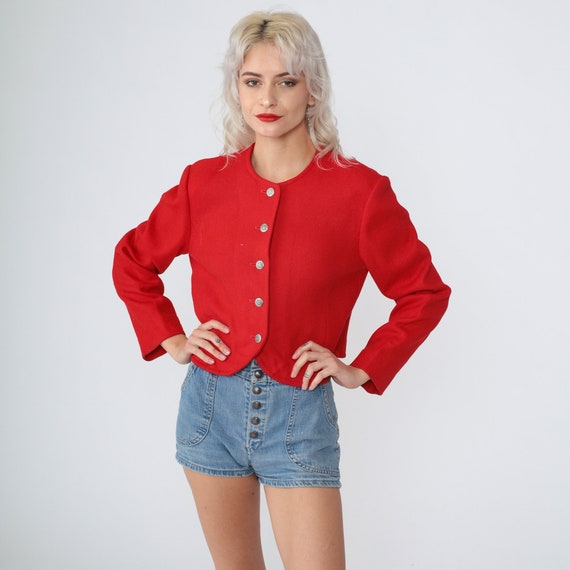 Red Pendleton Blazer 80s Virgin Wool Button up Cr… - image 2