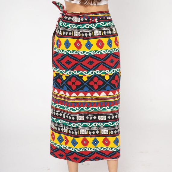 Boho Wrap Skirt 90s Midi Skirt Geometric Aztec Pr… - image 7