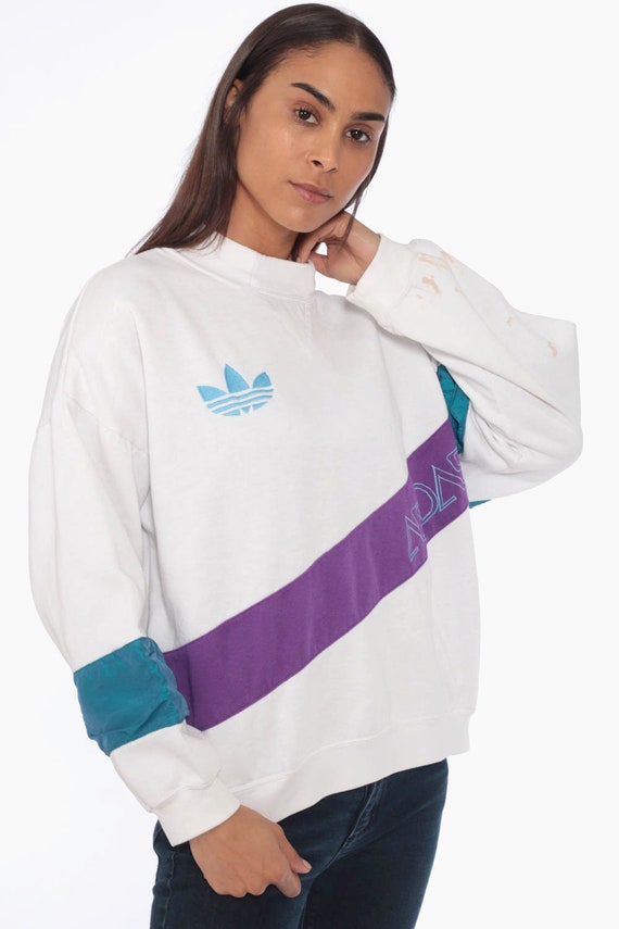 90s Adidas Crewneck Sweatshirt Sports Striped Swe… - image 4