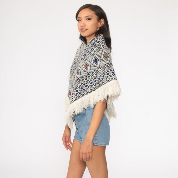 Embroidered Poncho Aztec MEXICAN Shawl FRINGE Cap… - image 4