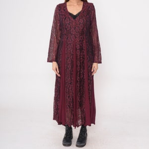 Plum Lace Dress 90s Nostalgia Chiffon Panel Maxi Dress Retro Boho Long Sleeve Party Black Lined Witchy Gothic Bohemian Vintage 1990s Small S image 7