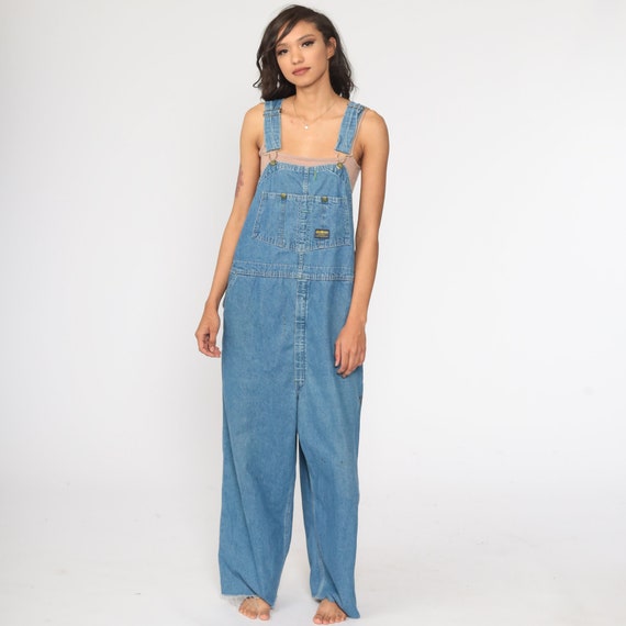 OshKosh Overalls Bib Overalls 80s Denim Osh Kosh Jeans Distressed Pants Workwear Long Blue Dungarees Coveralls 1980s Vintage Large xl l