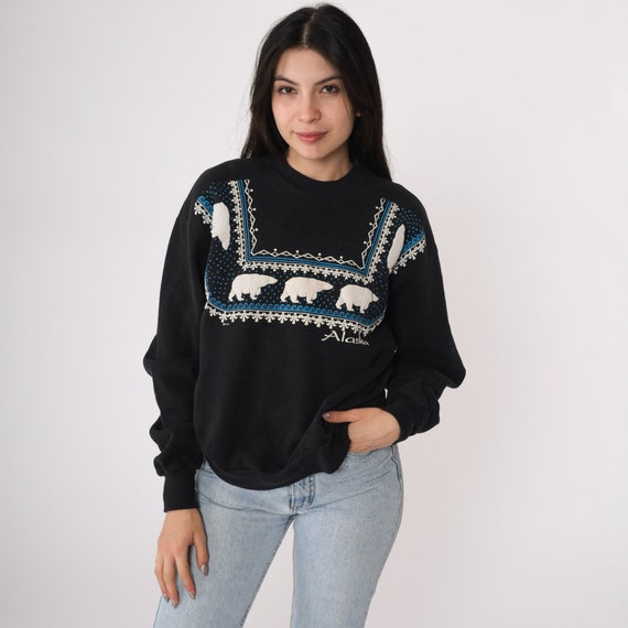 Alaska Bear Sweatshirt -- Polar Bear Animal Shirt 80s Sweatshirt Graphic Sweatshirt Vintage Retro Black 90s Wildlife Shirt Small Medium