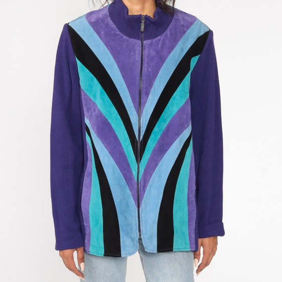 Striped Suede Jacket 90s Purple Leather Sweater J… - image 4