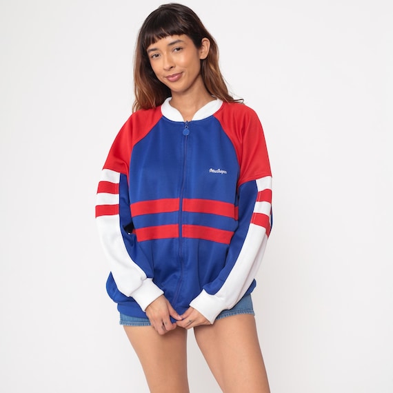 MacGregor Track Jacket 80s Striped Jacket Royal Blue Sweatshirt Zip Up Sweatshirt Red White 1980s Sport Vintage Extra Large xl