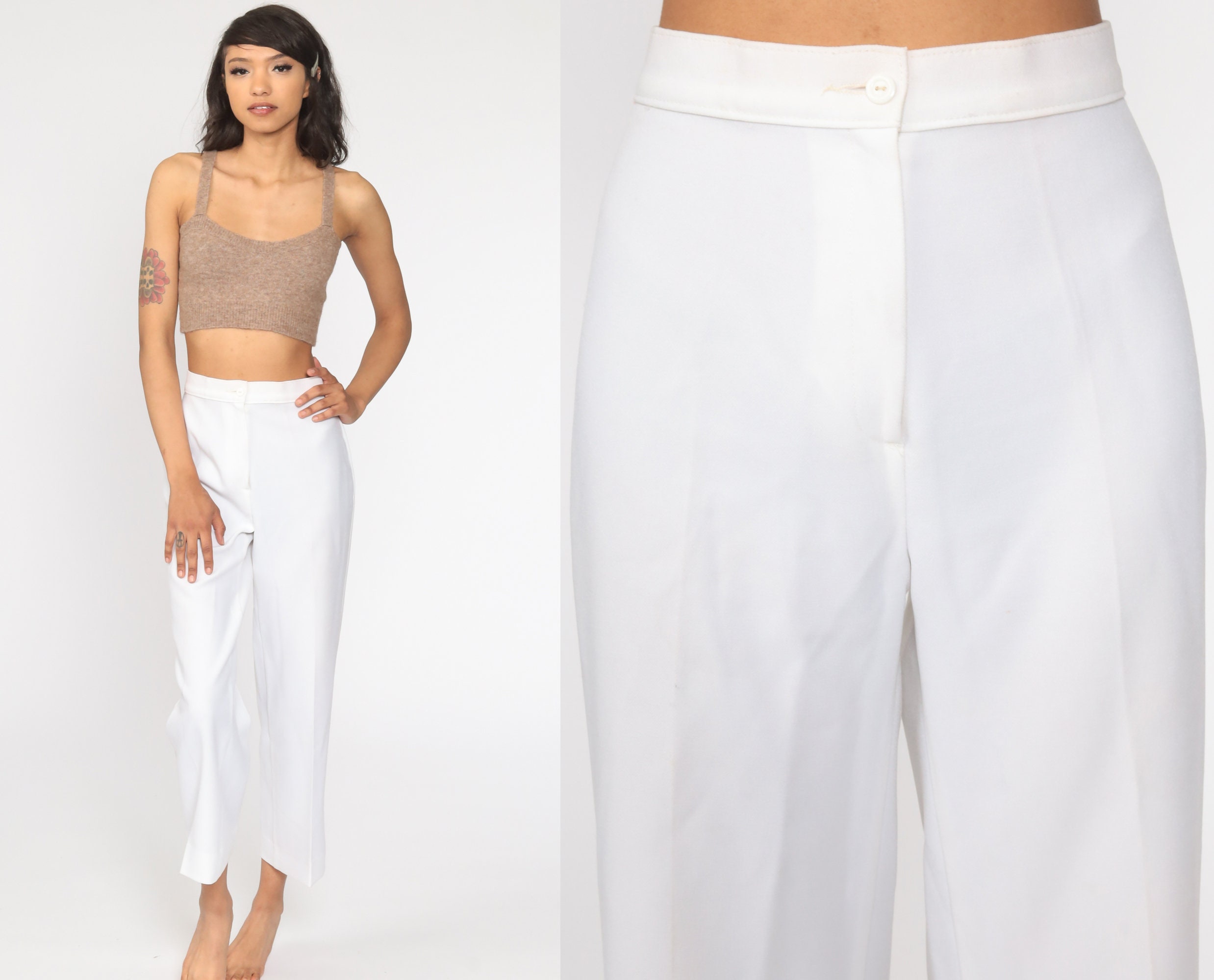 White Straight Leg Trousers 70s High 