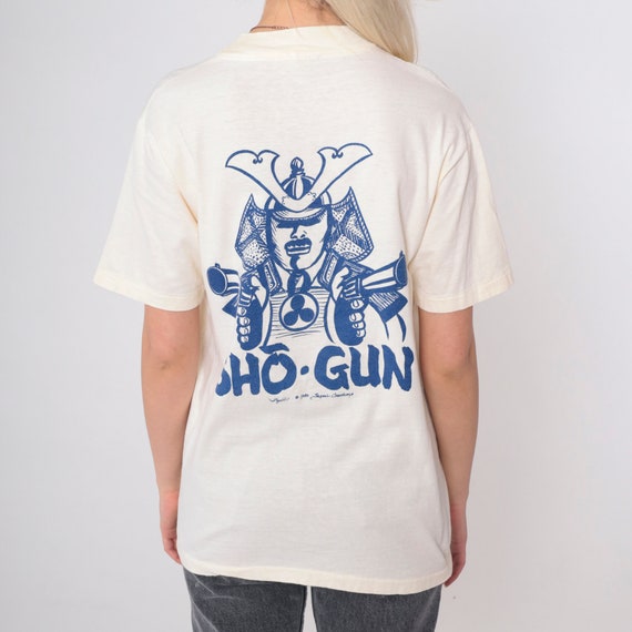 80s Japanese T-Shirt Vintage Shogun T Shirt Sansei Creations Military Dictator Gun Graphic Travel Tee Single Stitch Retro Off-White Small s