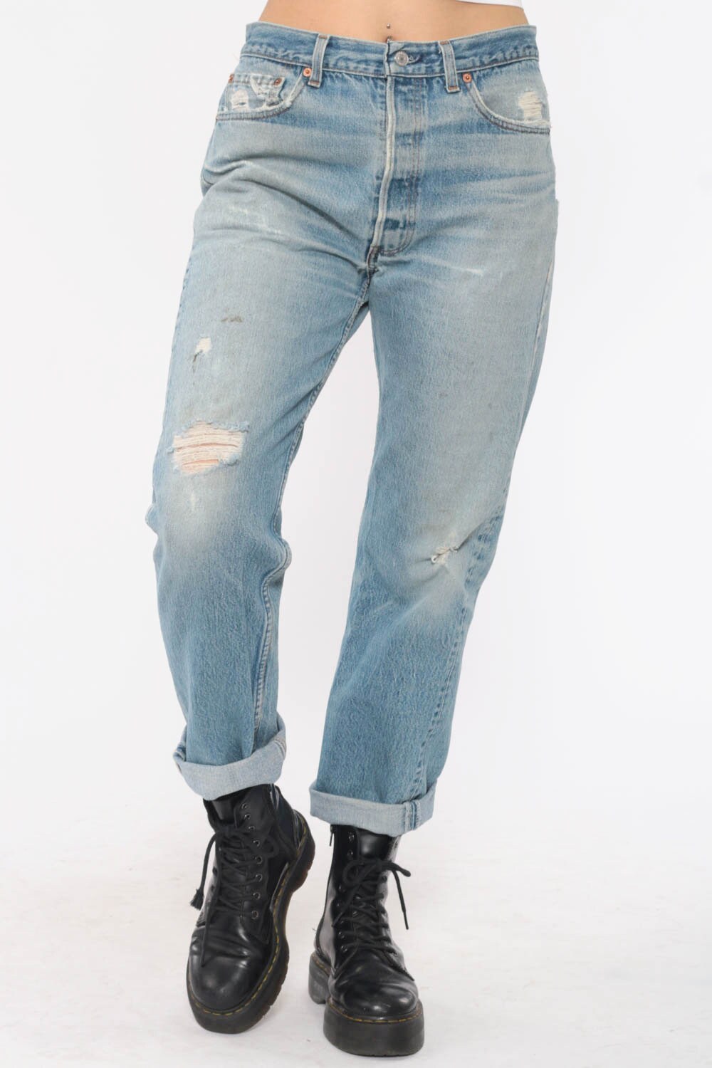 Ripped Levis 501 Jeans 31 -- Distressed Boyfriend Jeans Straight Leg Painter Jeans 90s Mom Jeans