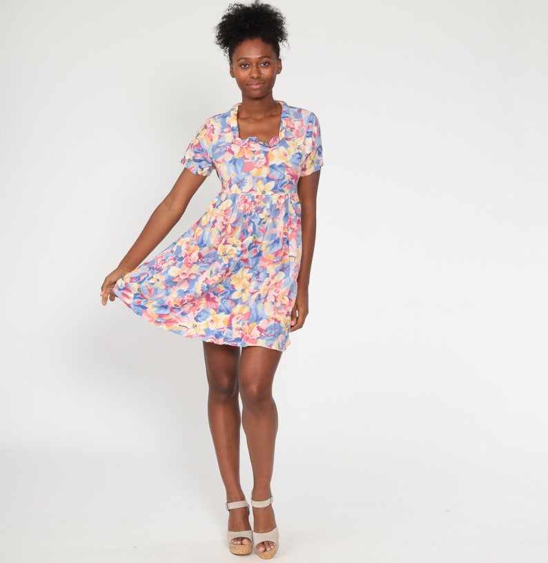 Floral Babydoll Dress 90s Grunge Mini EMPIRE Waist Bohemian Etsy