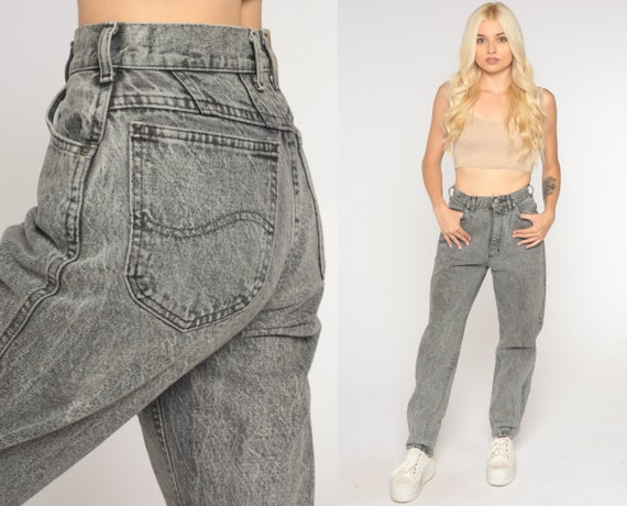 90s Lee Mom Jeans Grey Acid Wash Denim High Waist Jeans 80s Denim Pants 90s  Slim Skinny Jeans Vintage Extra Small Xs 2 -  Singapore