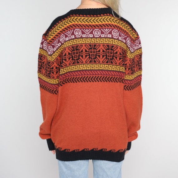 Peruvian Alpaca Sweater Burnt Orange Wool Geometr… - image 6