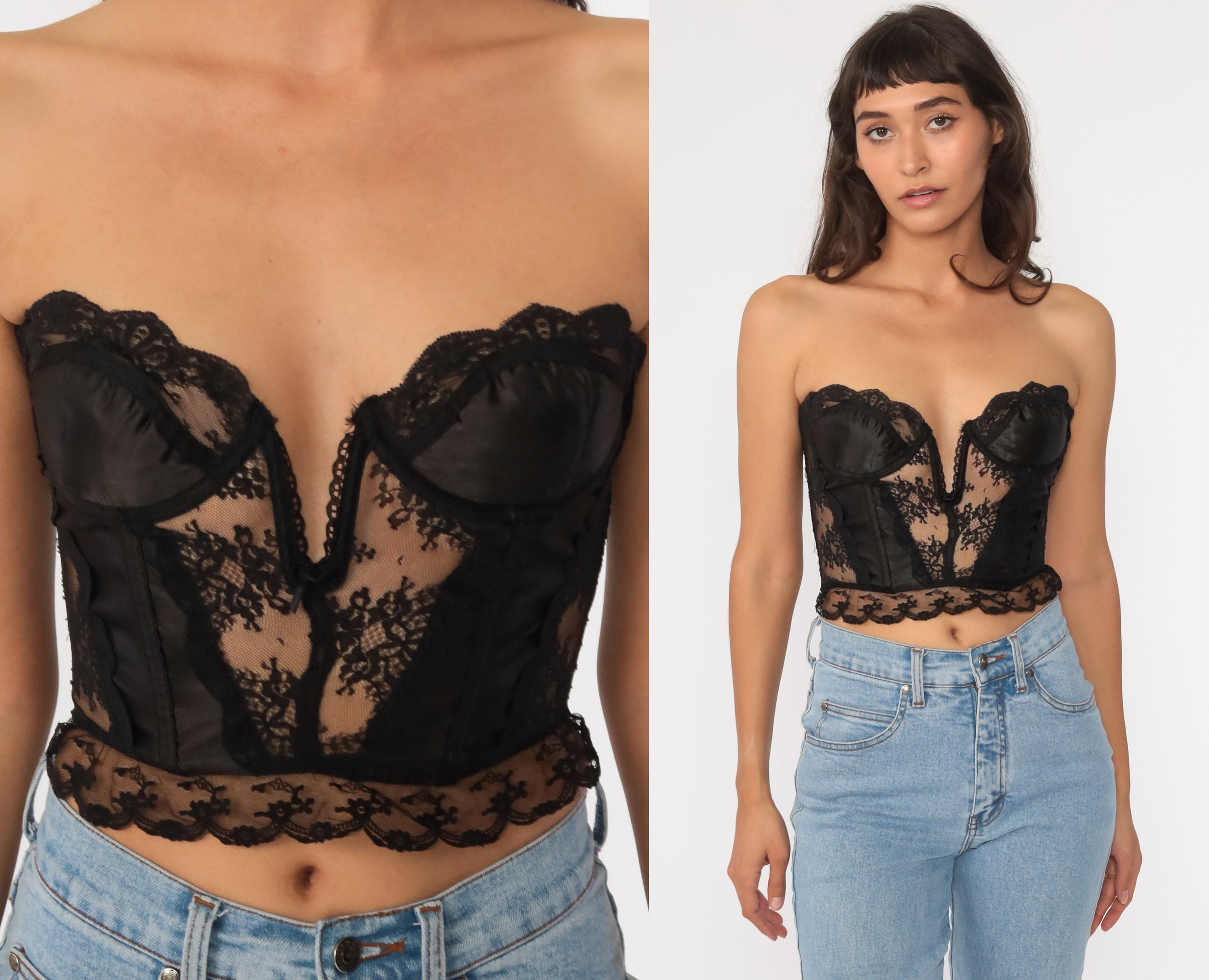 Victoria's Secret Corset Top LACE Black Bustier Bra Lingerie Bra