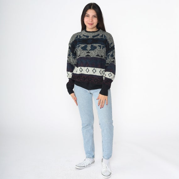 Geometric Sweater 90s Jacquard Pullover Knit Swea… - image 2