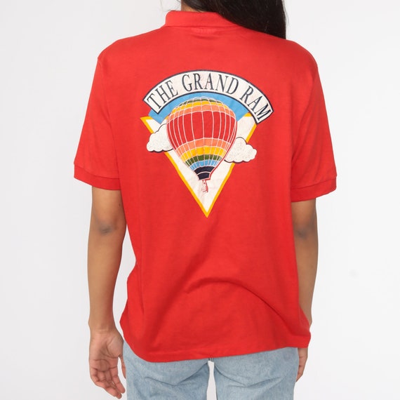 Vintage Hot Air Balloon Shirt 80s The Grand Ram Shirt Red Polo Shirt Button up Short Sleeve Graphic Polo Shirt Collared Medium