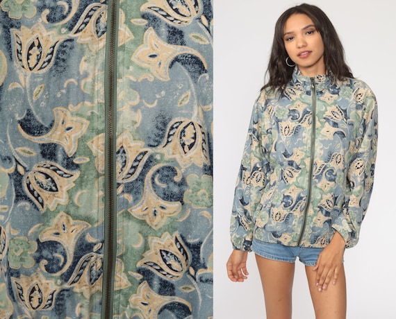 Raw Silk Jacket 90s Floral Windbreaker Jacket Ret… - image 1