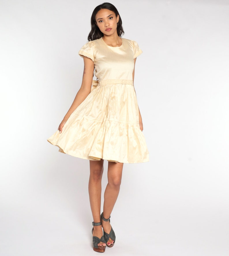 Cream Party Dress 70s Mini Dress Tiered Flounce Full Skirt Etsy