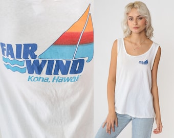 Kona Hawaii Tank Top 90s Fair Wind Cruises Shirt Sleeveless Boat Tour Graphic Tee Sailboat T-Shirt Retro White Burnout Vintage 1990s Small