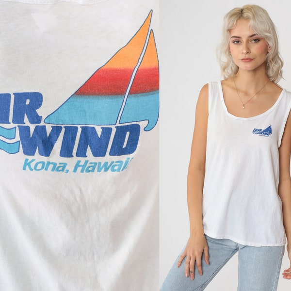 Kona Hawaii Tank Top 90s Fair Wind Cruises Shirt Sleeveless Boat Tour Graphic Tee Sailboat T-Shirt Retro White Burnout Vintage 1990s Small