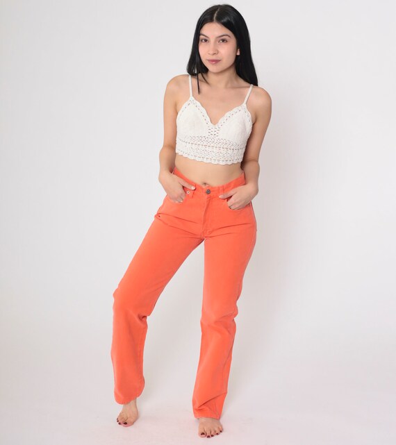 Calvin Klein Jeans 90s Orange Mom Jeans Mid Rise Straight Leg Denim Pants Coral Retro Streetwear CK Basic Plain Vintage 1990s Small S 29