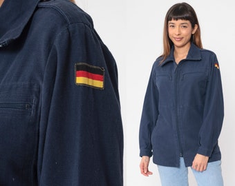 German Flag Patch Jacket 90s Navy Blue Zip Up Jacket Zipper Chest Pocket Retro Basic Plain Simple Military Style Vintage 1990s Medium M