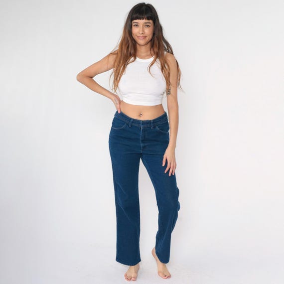 Vintage 80s Straight Leg Jeans High Rise Waist Retro Dark Wash Denim Pants Blue Regular Fit 1980s Medium M