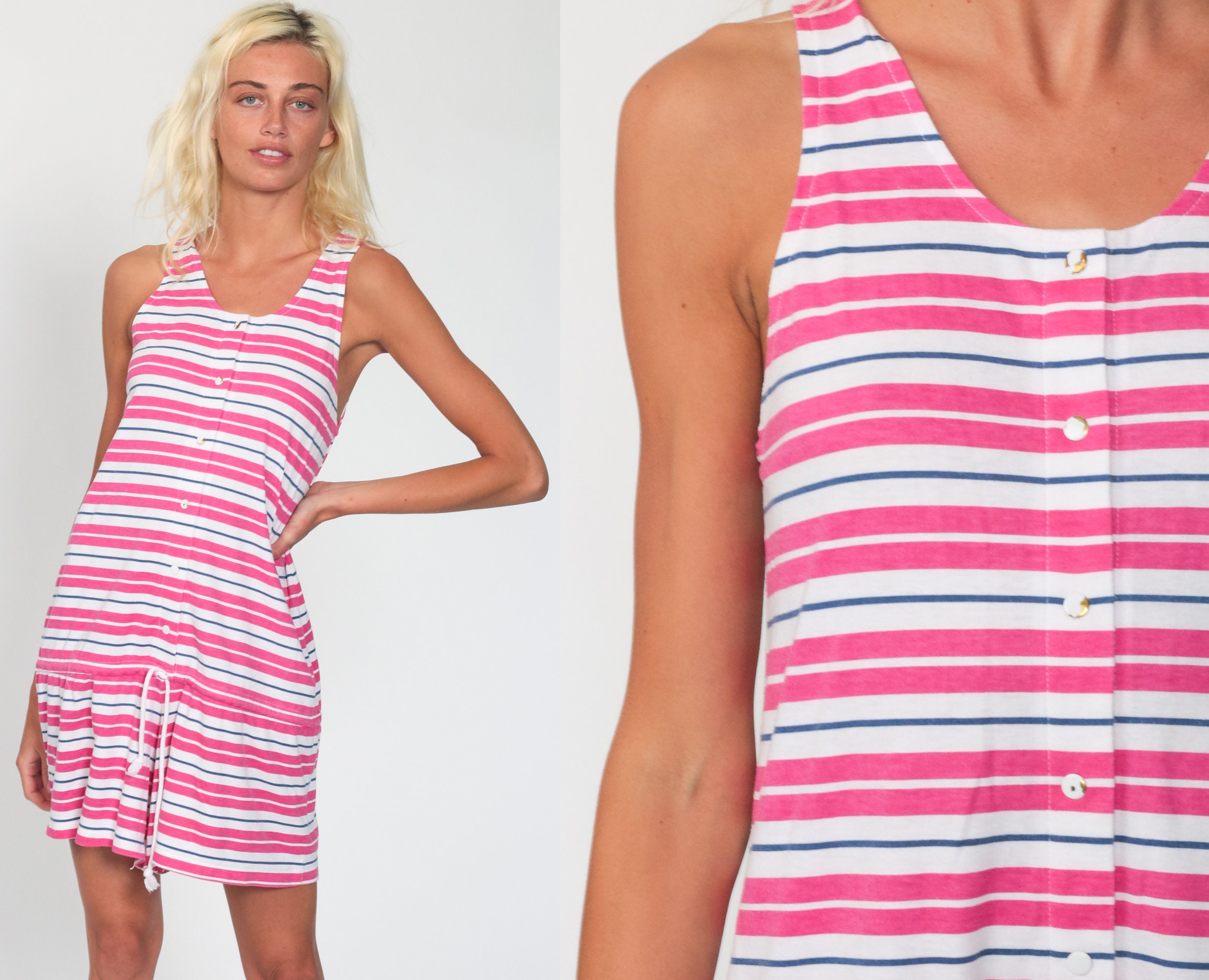 Maternity Romper Playsuit 80s Pink Striped Romper Button Up Etsy