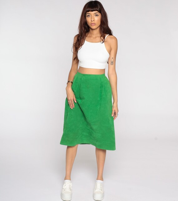 80s Pencil Skirt Green Faux Suede Skirt 1980s Vin… - image 2