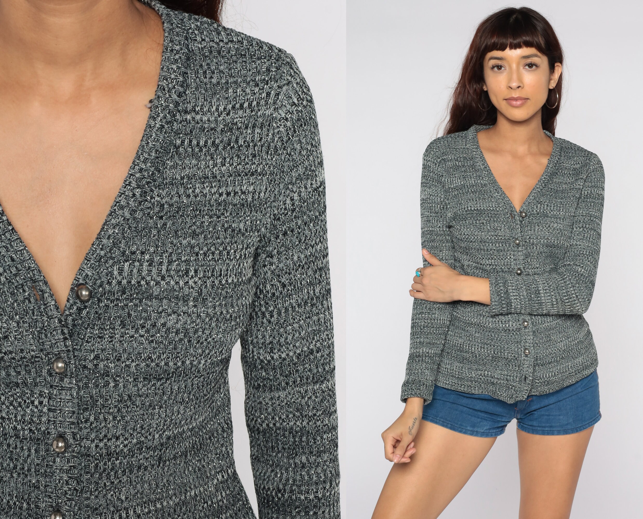 Metallic Sweater Silver Cardigan Pewter 