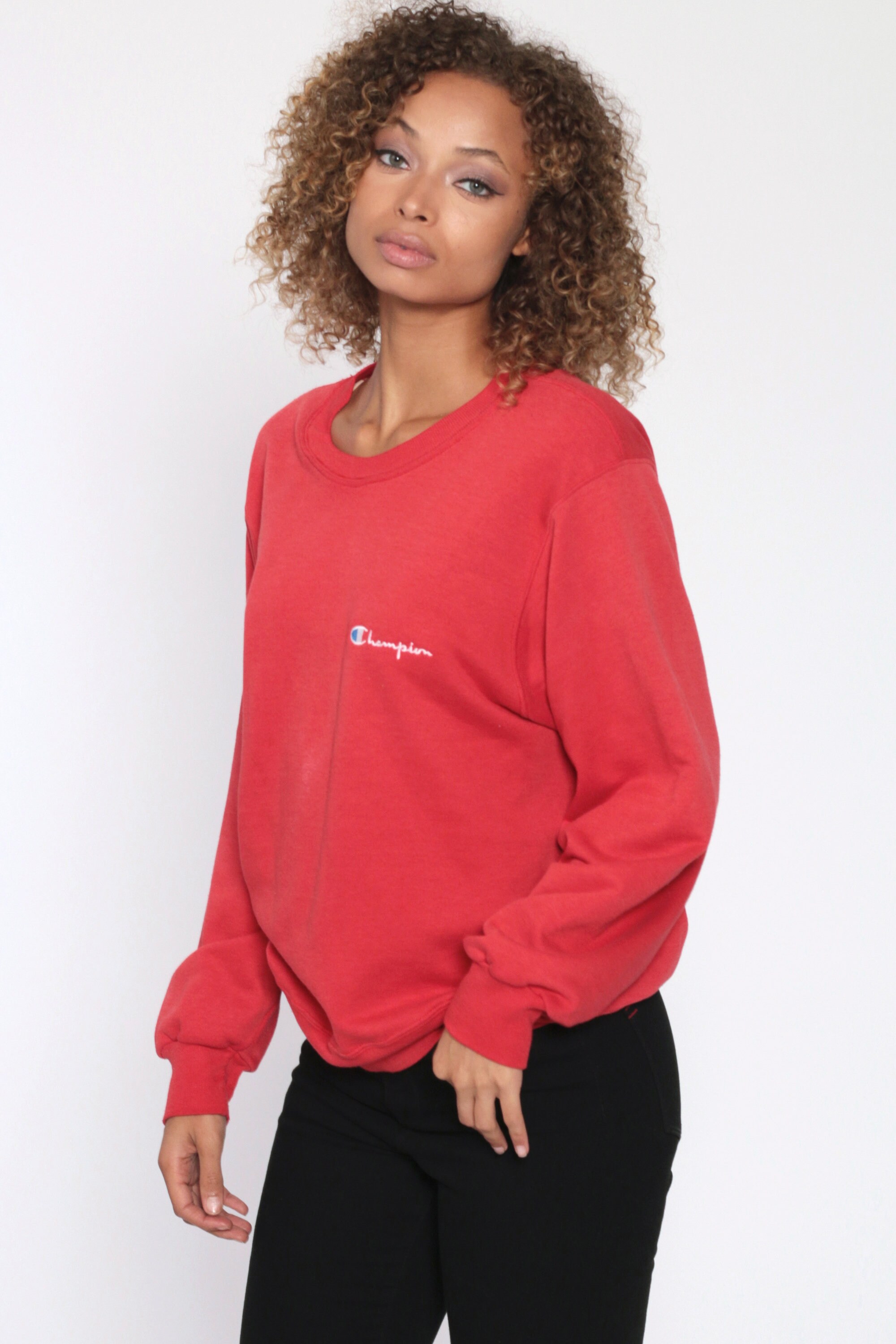 red champion sweatshirt womens