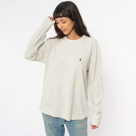 Ralph Lauren Thermal Polo Y2K Waffle Knit Cream Oatmeal Long Sleeve Cotton Sleepwear Lounge Minimalist Vintage Neutral Ivory Beige Large L