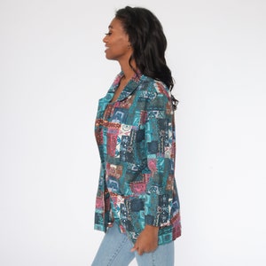 Jaren '90 Patchwork Jas Blauwe Boho Jas Bloemenjas jaren '80 Blazer Hippie Boho Oversized Vintage jaren 1990 Boho Hippie Extra Large xl afbeelding 4